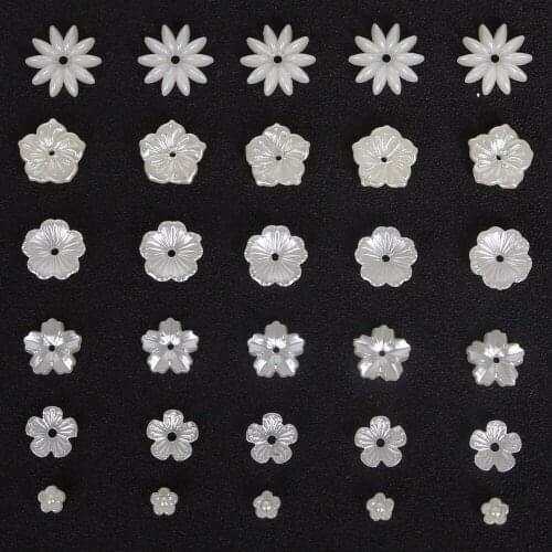 ABS Resin Ivory Flower Loose Beads Multi Size Flatback Simulated Pearl Beads For Jewelry Crafts ScrapBooking DIY Decoration