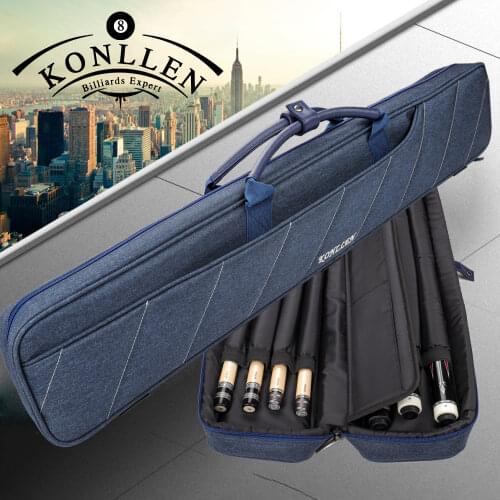 KONLLEN 7 Holes Cue Case 3 Butts 4 Shafts Carrying Large Capacity Pocket Blue Color Oxford Canvas Bag Sturdy Wear-resistant Case