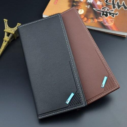 Business Long Wallet for Men Thin Coin Purse with Soft Leather Male Card Pocket Embossed Mobile Phone Bags carteira masculina