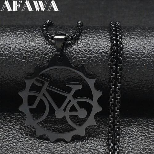 Tires Bicycle Stainless Steel Long Chain Necklaces Women/Men Black Color Charm Necklaces Jewelry collar personalizado N4108S01