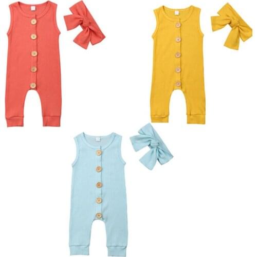 Newborn Baby Boy Girl Cotton Romper +Headband 0-18M Cute Infant Baby Girl Boy 2pcs Outfit Sleeveless Romper Cotton Jumpsuit 2019