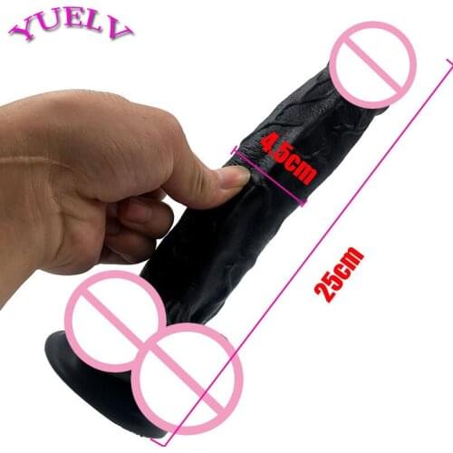 YUELV 25*4.5CM Black Realistic Dildo Huge Fake Penis For Women Big Dick With Strong Suction Cup Artificial Penis Sex Products