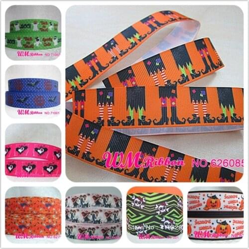 Q&N ribbon 7/8inch 22mm halloween hat bat spider printed grosgrain ribbon webbing 50yards/roll for hair tie hair bow headband