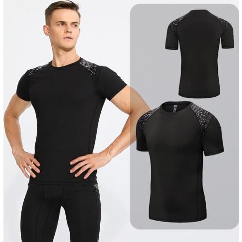 Summer Mens Compression Running T Shirt Fitness Tight Short Sleeve Training Jogging Shirts Gym Muscle Shirts Men Sports T Shirt