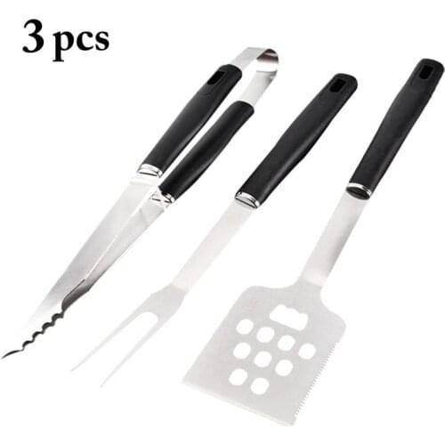 3 PCS Kitchen BBQ Tools Kits Stainless Steel Barbecue Fork Grilling Tongs Spatula For Fried Steak Fish Meat Clamp Supplies