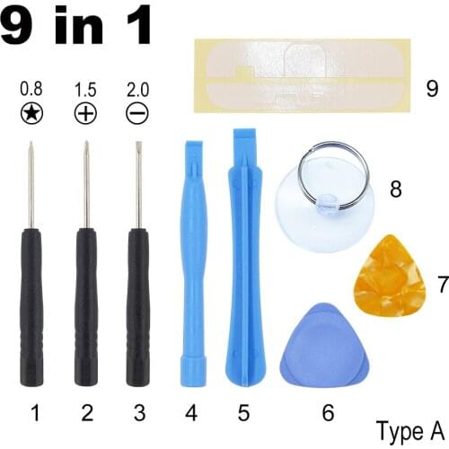 9 in 1 Opening Tools Kit Pry Tool Repair with Pentalobe Star Screwdriver FOR Apple iPhone 4 4G 4S 5G 6G 300set /lot