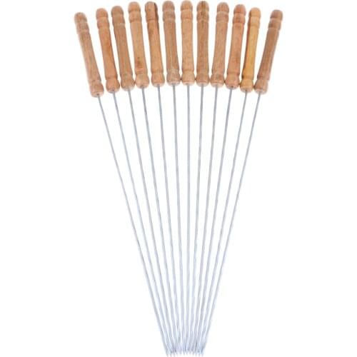 12pcs 12.4" Heavy Duty Stainless Steel Barbecue Skewer Kabob Skewers Set Durable & Reusable