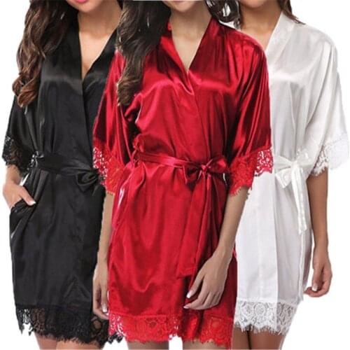 New Hot Sexy Lingerie Plus Size Satin Lace Black Kimono Intimate Sleepwear Robe Sexy Night Gown Women Erotic Underwear