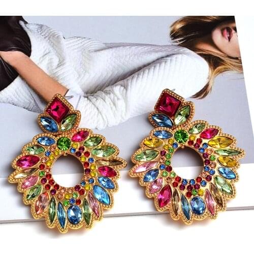 New Design Flower Metal Colorful Crystal Earrings High-Quality Fashion Rhinestones Jewelry Accessories For Women