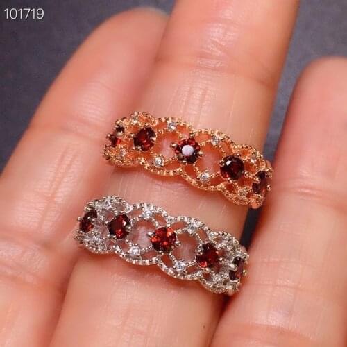 Original design light luxury diamond-studded Seiko burgundy Moissan stone opening adjustable ring charm womens silver jewelry