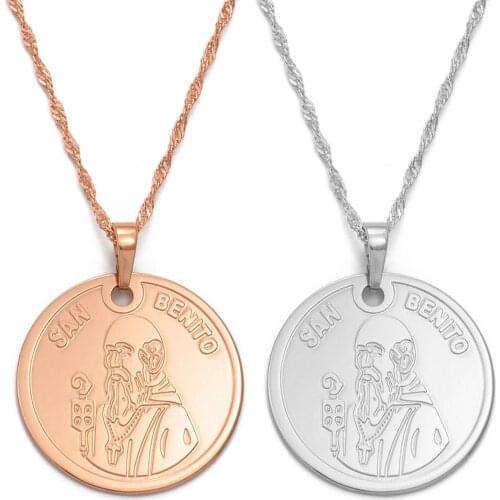 Anniyo San Benito Necklace Pendant Religious Jewelry Necklaces for Women,Catholic Church Jewellery