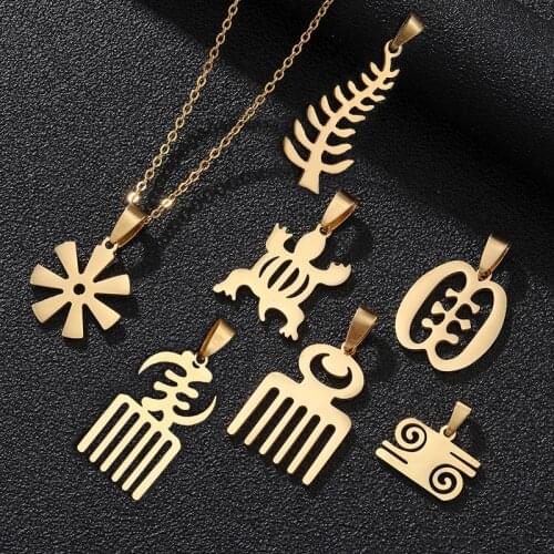 African Symbols Pendant Necklace For Women Men Stainless Steel Adinkra Gye Nyame Necklace Gold Chain Africa Jewelry Collier