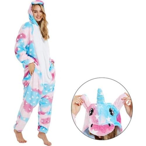 Family Look Mother and Daughter Kids Pajamas Rainbow Unicorn Kigurumi Stitch Onesies Winter Sleepwear Boys Girls Nightwear