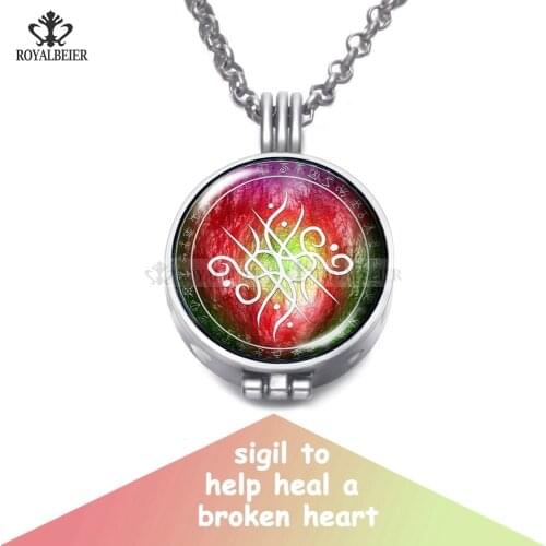 Pendant Sigil To Heal Heart Perfume Aroma Pendant Necklace With Foam 25mm Glass Charm Link Chain 62cm Length DZ1822i