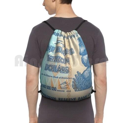 One Hundred Trillion Dollars-Vintage Bank Of Zimbabwe Bank Note Backpack Drawstring Bag Riding Climbing Gym Bag Trillion