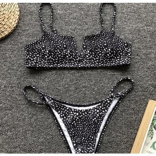 Deep V Sexy Swim Suit Women Bra and Thong Green Leopard New Arrivals Summer Holidays