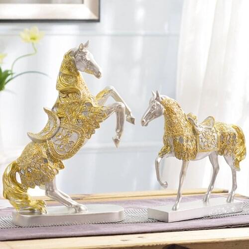 Gold Silver European Style Horse Sculpture Home Desk Decor Ornament Photograph Props Home Room Desk Wall Vintage Figurine Craft