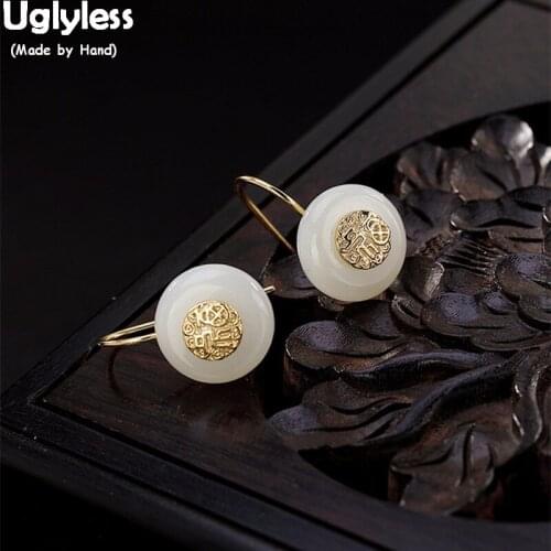 Uglyless Classic Designer Button Earrings for Women Gold Plated Solid 925 Silver Round Earrings Handmade Chinese FU Fine Jewelry