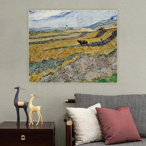 Van Gogh《Field and Ploughman and Mill》Canvas Oil Painting Artwork Aesthetic Picture Poster Wall Hanging Decor Home Decoration