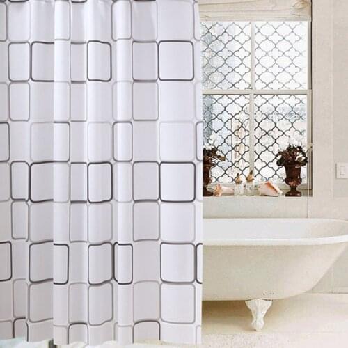 PEVA Waterproof Bathroom Shower Curtain Bath Cover Square Pattern Environmentally Friendly Bathroom Curtain with Copper Buckle