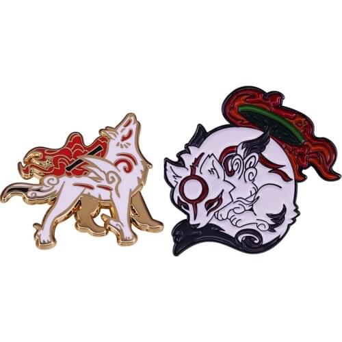 Japanese Mythology Sun Goddess Amaterasu Okami Wolf Enamel Brooch Pins Badge Lapel Pin Alloy Metal Fashion Jewelry Accessories