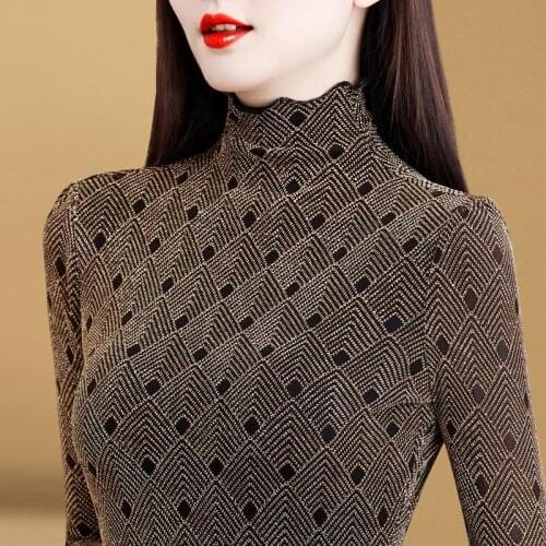 2021 New Autumn Women T Shirt Elegant Turtleneck Long Sleeve Slim Casual Lady Korean Fashion Female Clothing Plus Size 4XL Y786