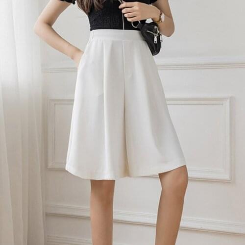 2021 Summer Korean Office Lady Suits Wide Leg Shorts Women High Waist Loose Casual Half Pants Female Womens Shorts Black White
