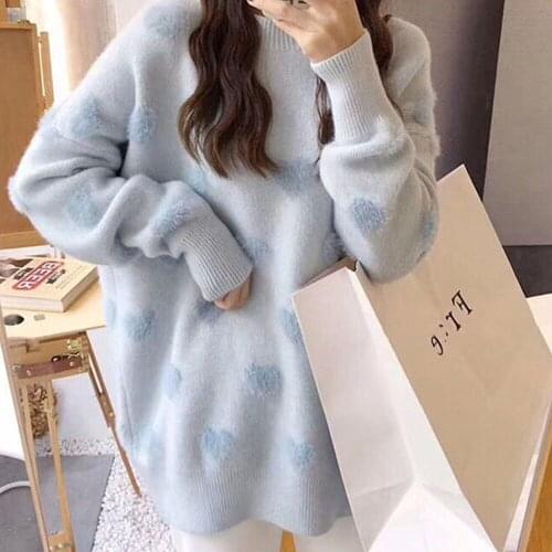 3D Cherry Plush Ball Decoration Sweater Womens Pullover Sweet Casual Loose Knit Jumpers Sweater Coat Harajuku Female Sweater
