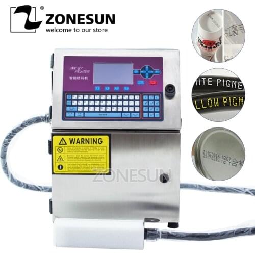 ZONESUN Glass Metal Steel Plastic PVC Carton Batch Number Logo Mark Can Date Coding Inkjet Printer Digital Code Printing Machine