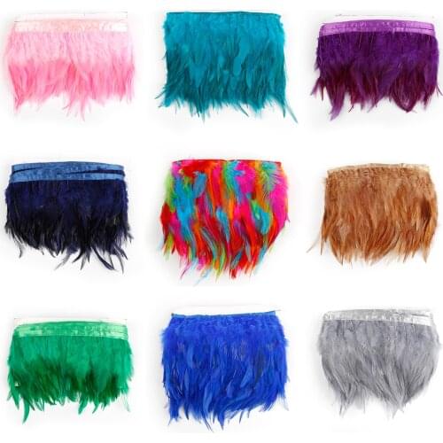 1m Natural Pheasant Feathers Trims Fringe Ribbon Trim With Stain Ribbon 8-10cm Sewing Crafts Wedding Clothing Decoration Feather