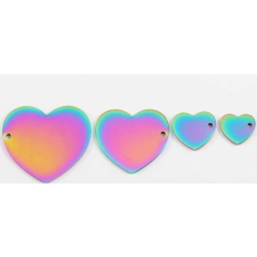 10pcs/Lot Stainless Steel Mirror Polish Rainbow Color Heart Charms Blank Connectors for DIY Jewelry Making