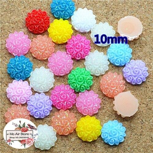 100pcs 10mm Mixed Color round shiny flower resin flatback cabochon DIY jewelry/phone decoration No Hole
