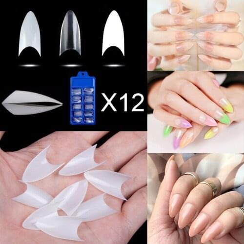 12 Boxes/Lot Short Stiletto Half Cover 100 Pieces Per Box Natural White False Nail Tips 10 Size Fake Nail Tips DIY Manicure