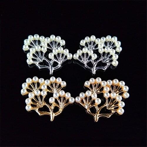 20 PCS 23*24mm Fashion Metal Alloy KC Gold Silver color Imitation Pearl Pine Tree Connectors Charm For Jewelry Making