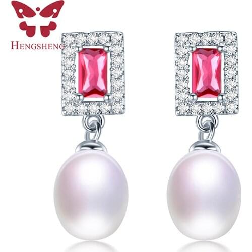 2018 Luxury Created Red Ruby drop earrings 925 Sterling Silver Fashion Earring for Women with Natural Freshwater Pearl Earrings
