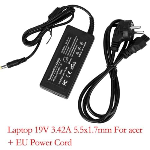 Power Supply For Laptop 19V 3.42A 5.5x1.7mm + EU Power Cord For acer 3810T 4810T 4710 4720Z 4736G 4738G D725 Charging Laptop