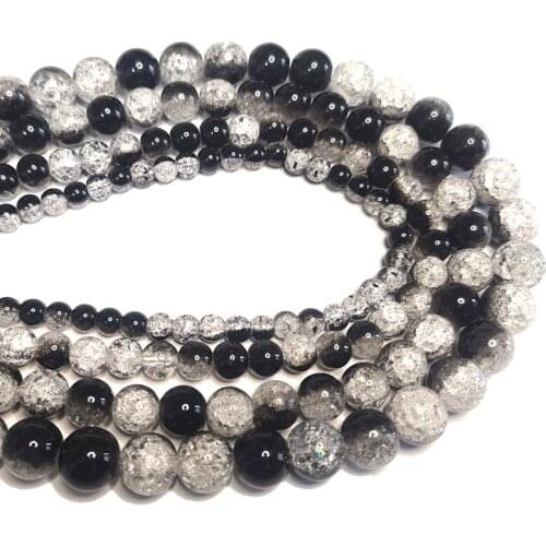 Natural Black White Snow Cracked Crystal Stone Beads Loose Round Beads For Jewelry Making Diy Bracelet Charm Accessories 6-12MM