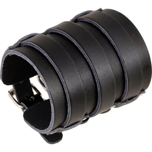 1 pc Black Genuine Cow Leather Punk Handmade Bracelet Women Men Fashion Rock Gift For Girl Boy Friend 2021