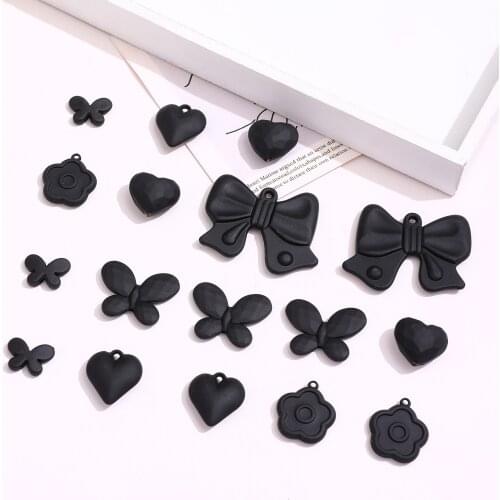 Black Matte Bowknot Small Flower Love Pendant Beaded DIY Handmade Earrings Bracelet Necklace Accessories Material
