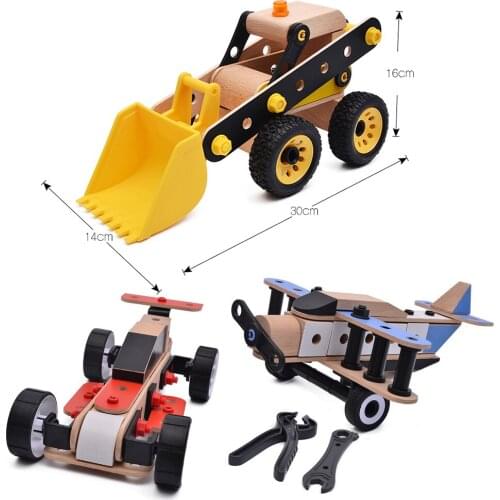 Childrens hands-on assembly assembling screw nut combination disassembly wooden detachable excavator children educational toys