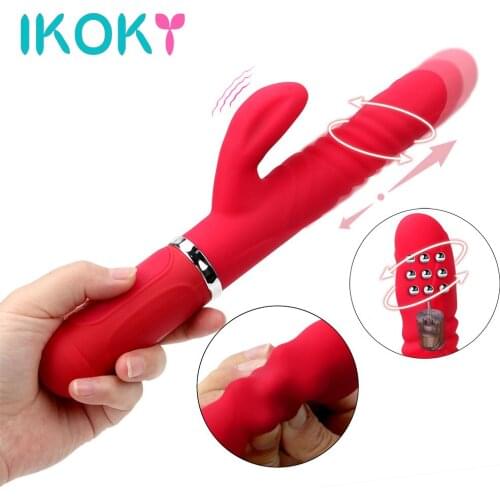 IKOKY 36 Speed Rabbit Dildo Vibrator Transfer Beads AV Wand Telescopic 360 Degrees Rotation G-spot Massage Sex Toys for Woman