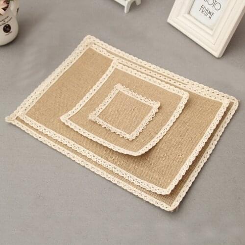Hot sale 1pc (4 sizes) Jute Placemats Pastoral Table Mats Kitchen Dining Placemats Country Natural Jute wedding table Decoration