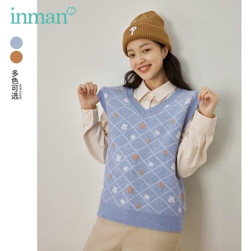 INMAN Womens Sweater Vest Autumn Winter Vintage Young Style V-Neck Jacquard Knitted Casual Pullover Females Top