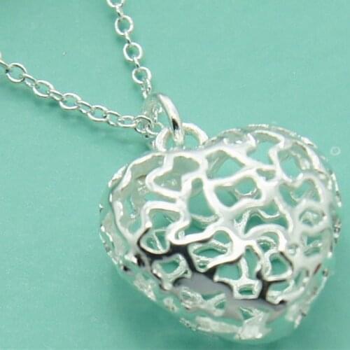 Fine Jewelry 925 Sterling Silver Necklace Mesh Heart Pendant Necklace Silver Chain Gift Men And Women