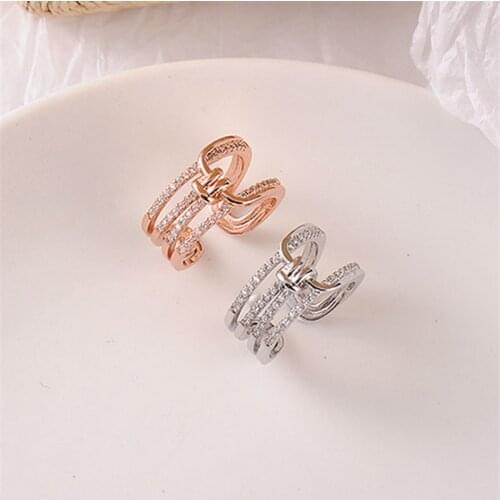 Love Knot &Golden Rings for Women Wedding Jewelry Gifts Clear CZ Crystal Charm Rings Jewelry Accessory