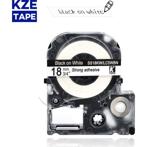 Epson label tape 18mm black on white SS18KW LC5WBN typewriter ribbon for KingJim label maker LW-300 LW400Epson label printer