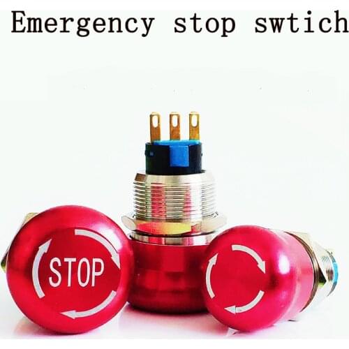 19mm Metal aluminum Emergency stop switch Push Button Switch latching 1NO 1NC Car press button pin terminal metal push button