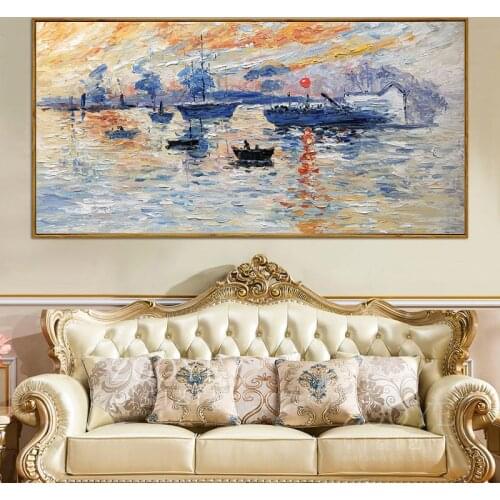 Hand-Painted Wall Art Modern Light Luxury Atmosphere Oil Paintings Living Wall Pictures Room Sofa Becoration Sunrise Sailing