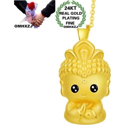 OMHXZJ Jewelry Wholesale CA405 European Fashion Fine Woman Man Party Birthday Wedding Gift Zodica Buddha 24KT Gold Pendant Charm
