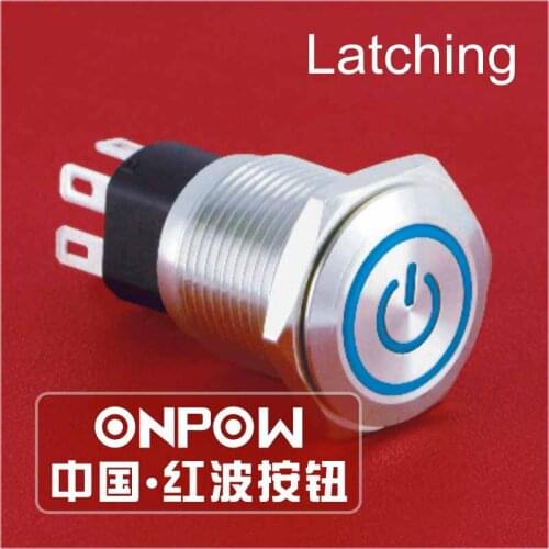 ONPOW 16mm Waterproof IP65 Latching 6V,12V,24V Power symbol LED Anti-vandal Push Button Switch (GQ16-KF-11ZET/J/S) CE,ROHS
